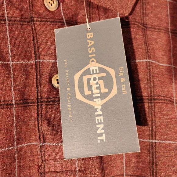 Basic Equipment polo shirt mens 3XL XXL maroon red long sleeve plaid NWT ls - Picture 3 of 8